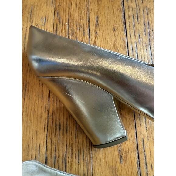 Yves Saint Laurent Shoes Womens Size 38 Gold Peep Toe Platform High Heels Italy - Picture 10 of 11